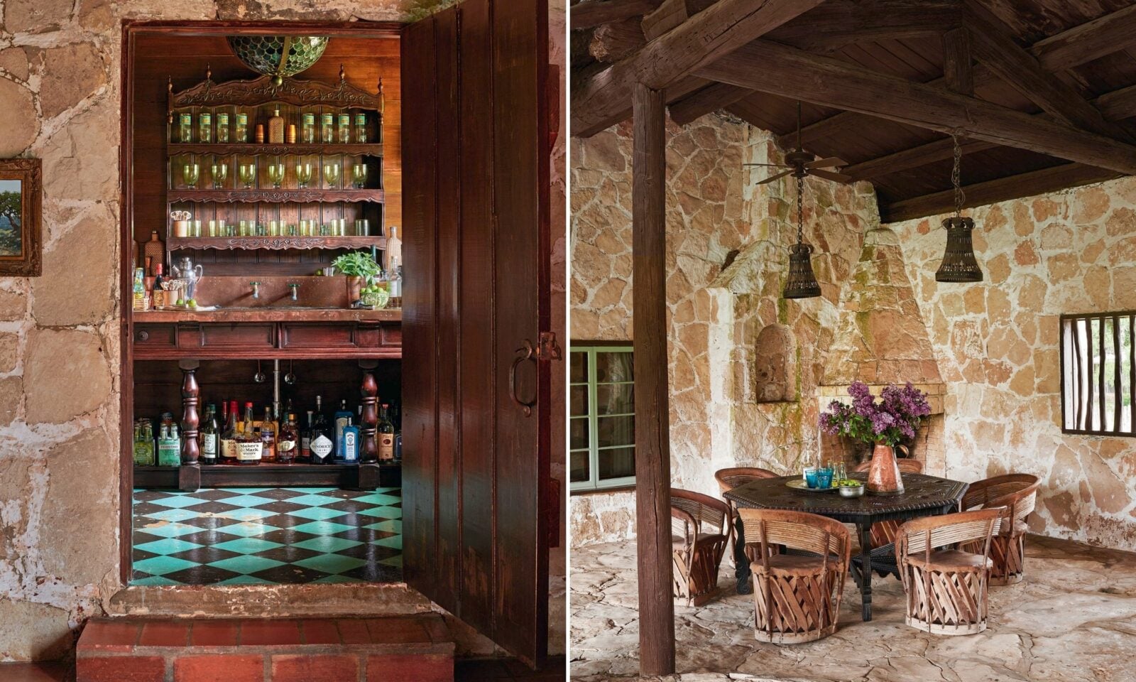A peek into a wood bar closet; outdoor seating