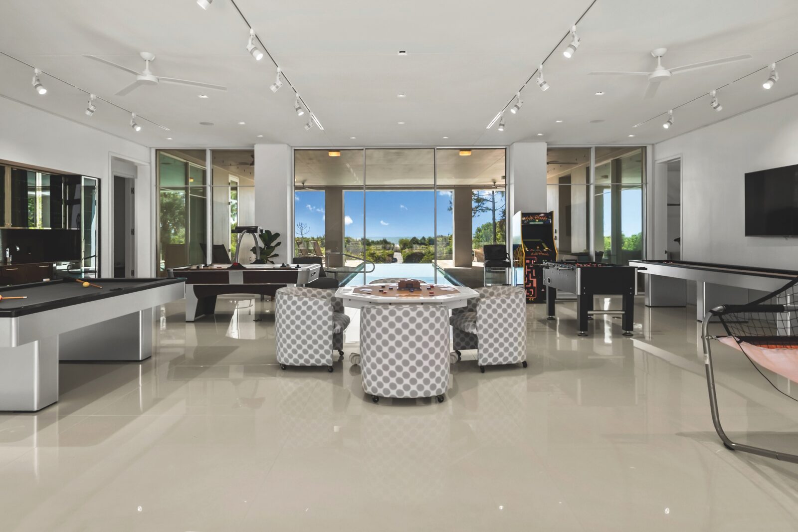 interior image of the first floor living room and game room
