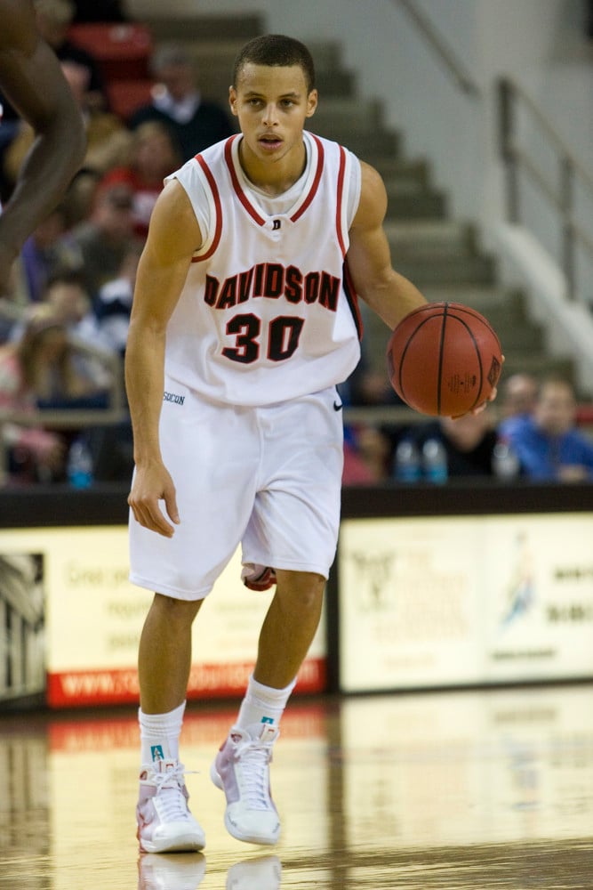 Stephen Curry on a basketball court