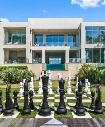 an image of the life-size lawn chess that sits in the backyard of the home
