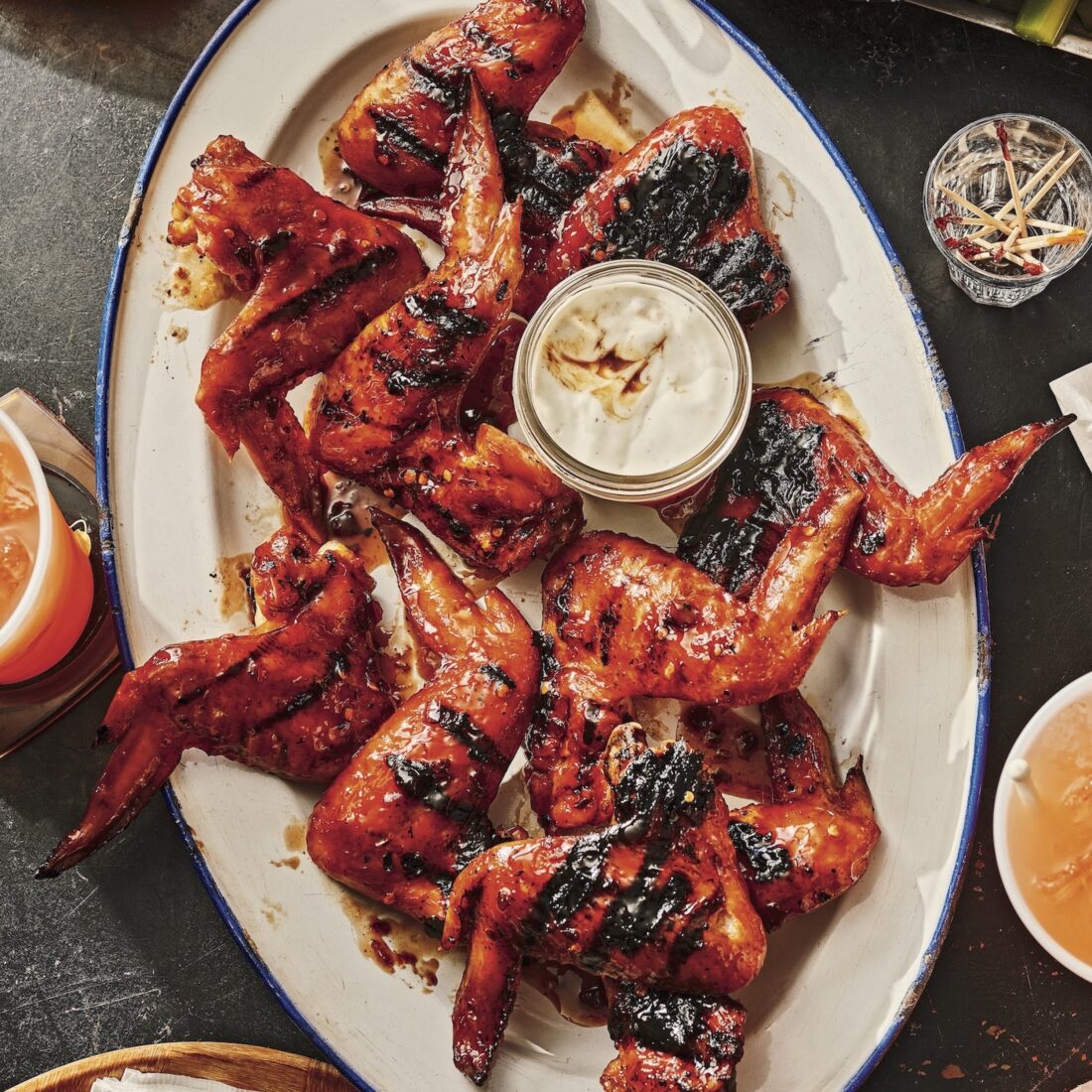 glazed chicken wings on a serving platter