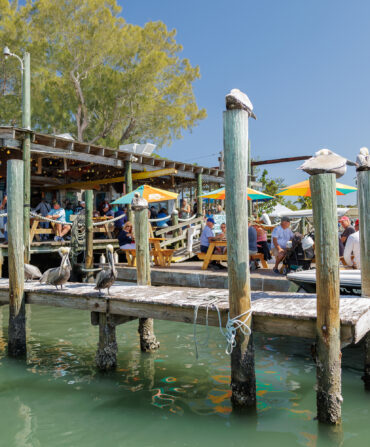A dock with a restaurant