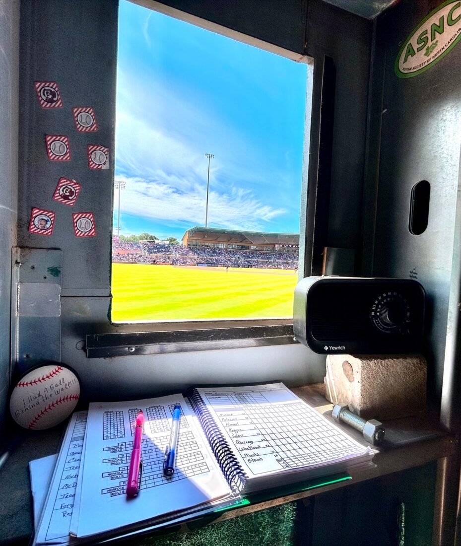 A view inside a scoreboard of a ballpark