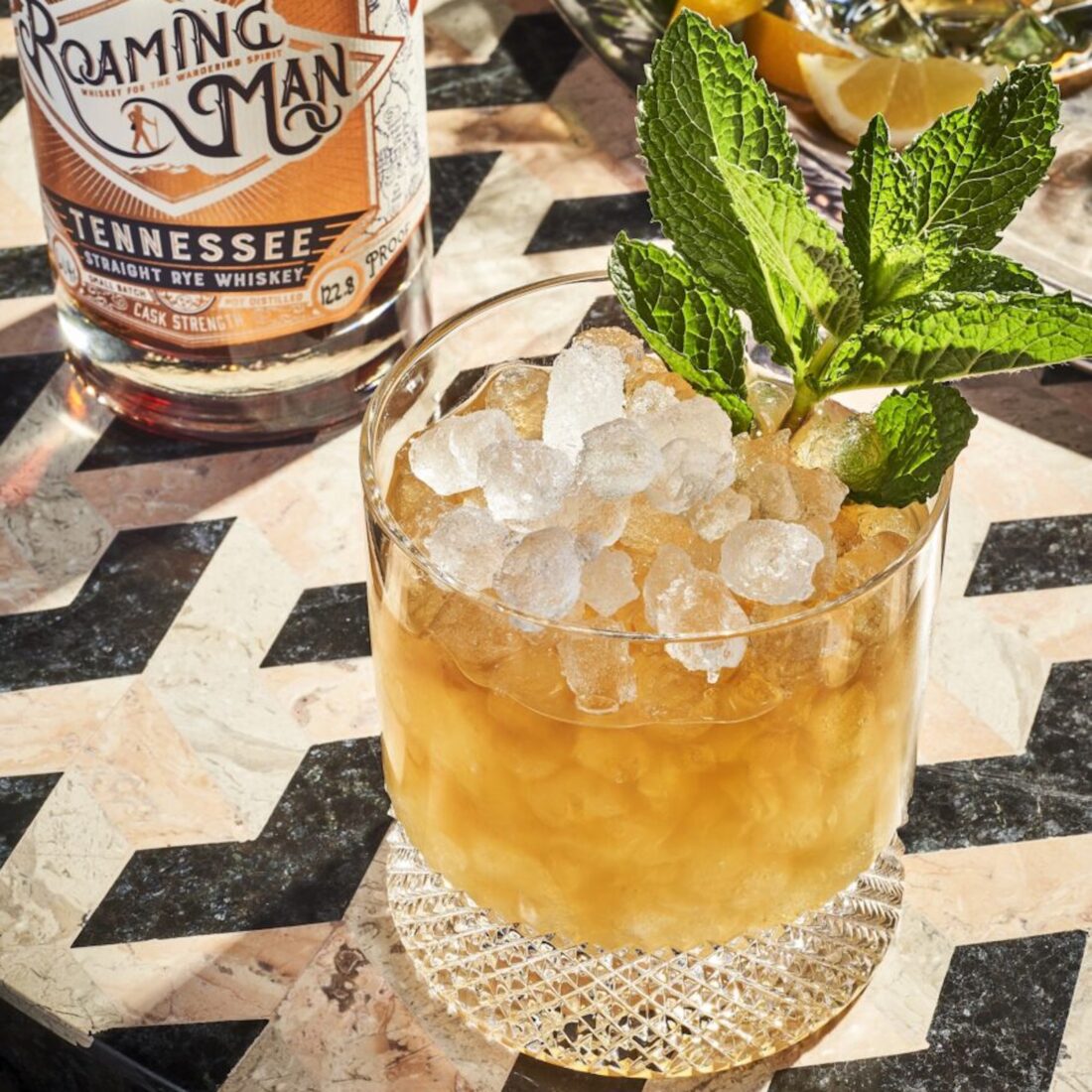 image of a rye cocktail with a mint garnish