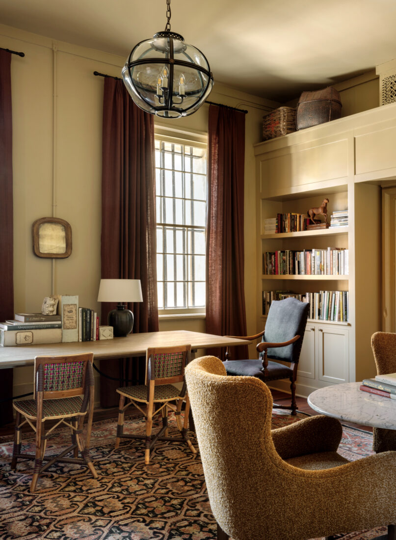 library workspaces in a yellow room