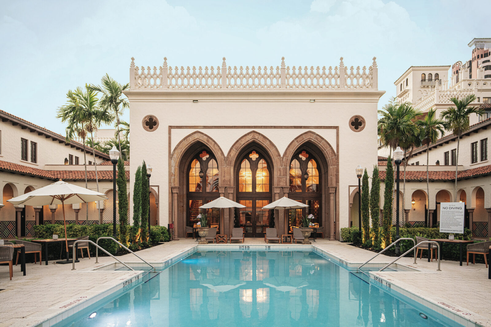 A pool at a hotel