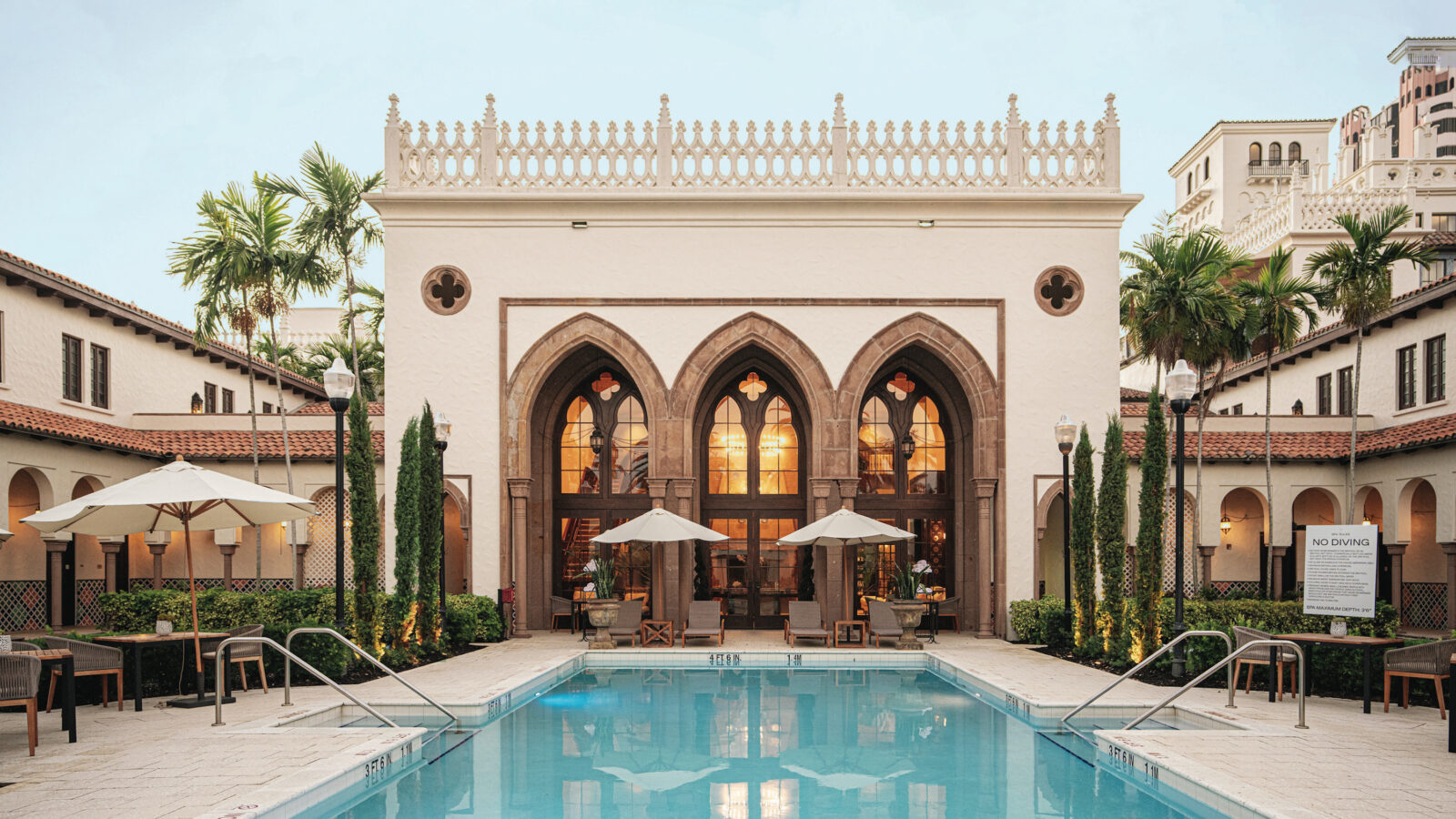 A pool at a hotel