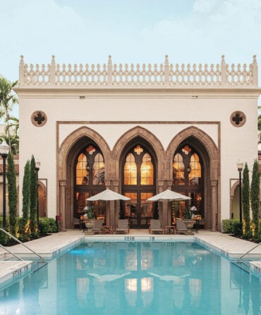 A pool at a hotel