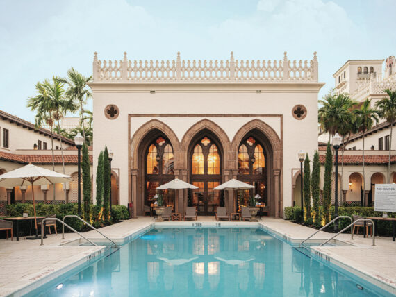 A pool at a hotel