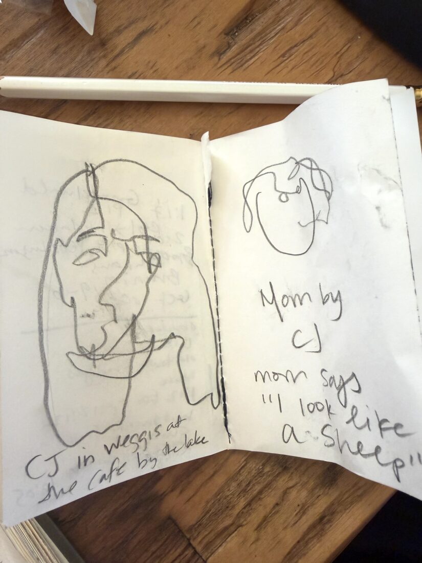 Drawn portraits in a journal