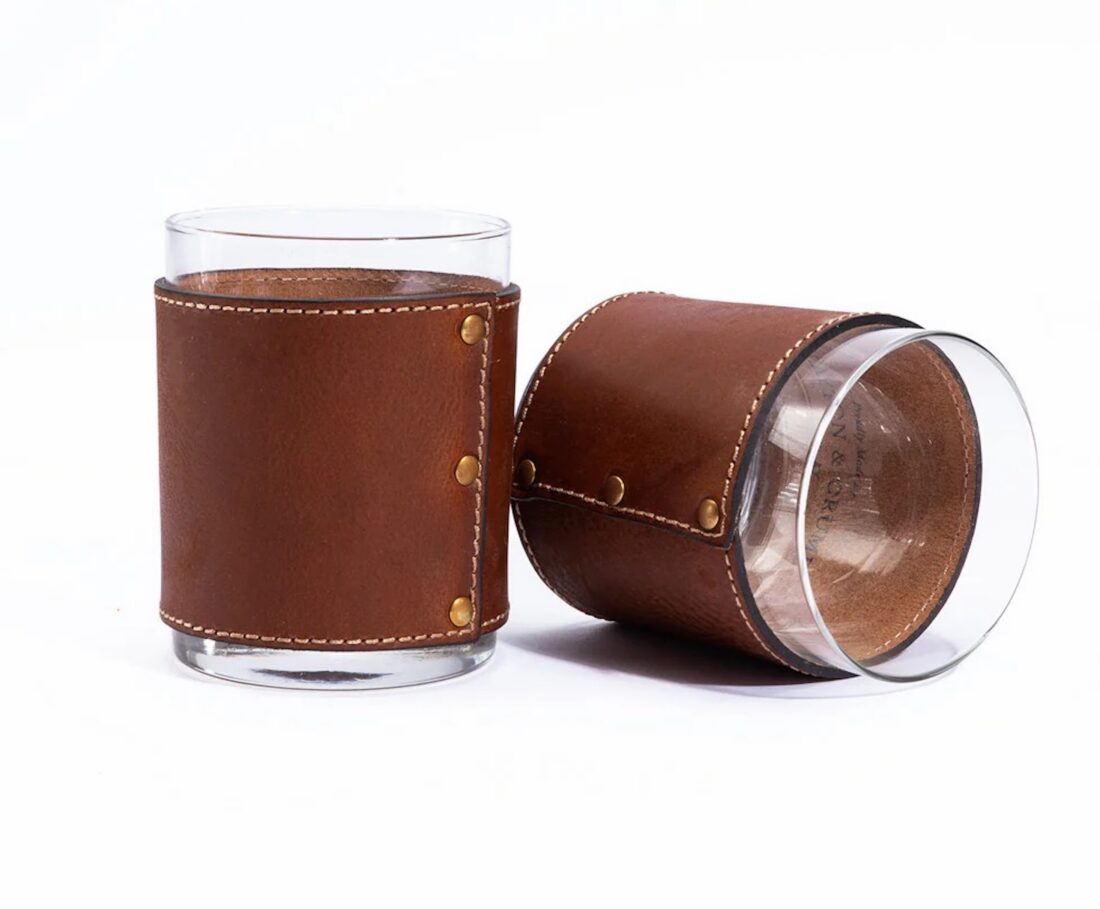 image of leather wrapped rocks glasses