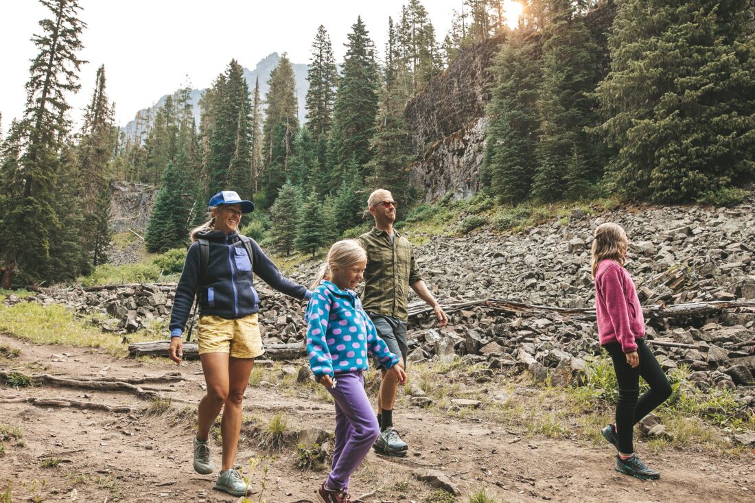 A family hikes