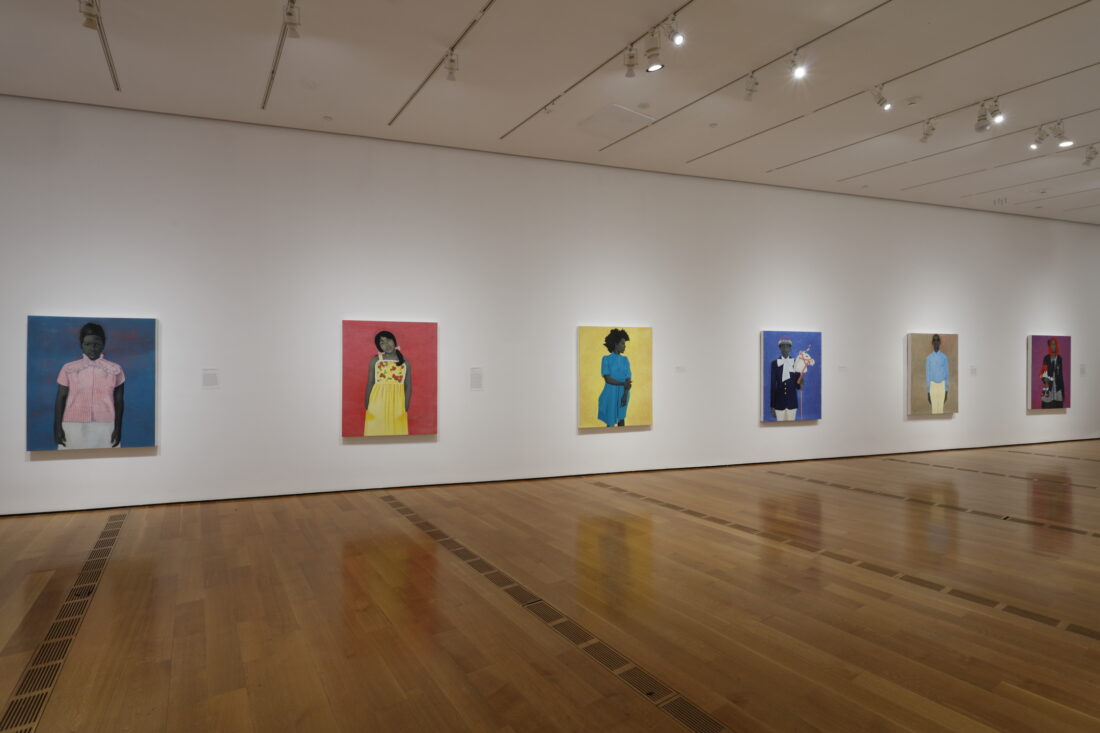Paintings in a gallery