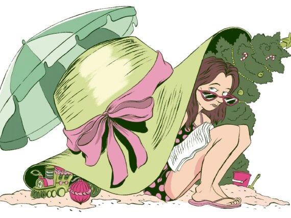 An illustration of a woman under a big hat