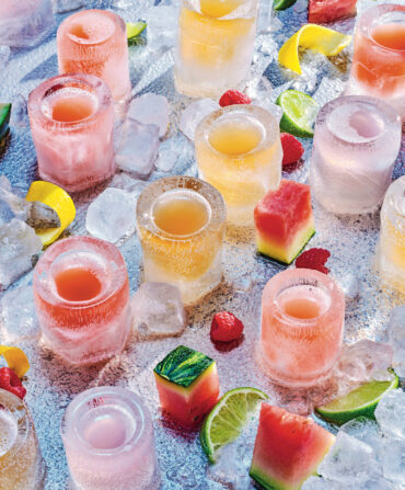 Ice shot glasses with drinks