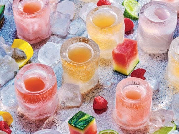 Ice shot glasses with drinks