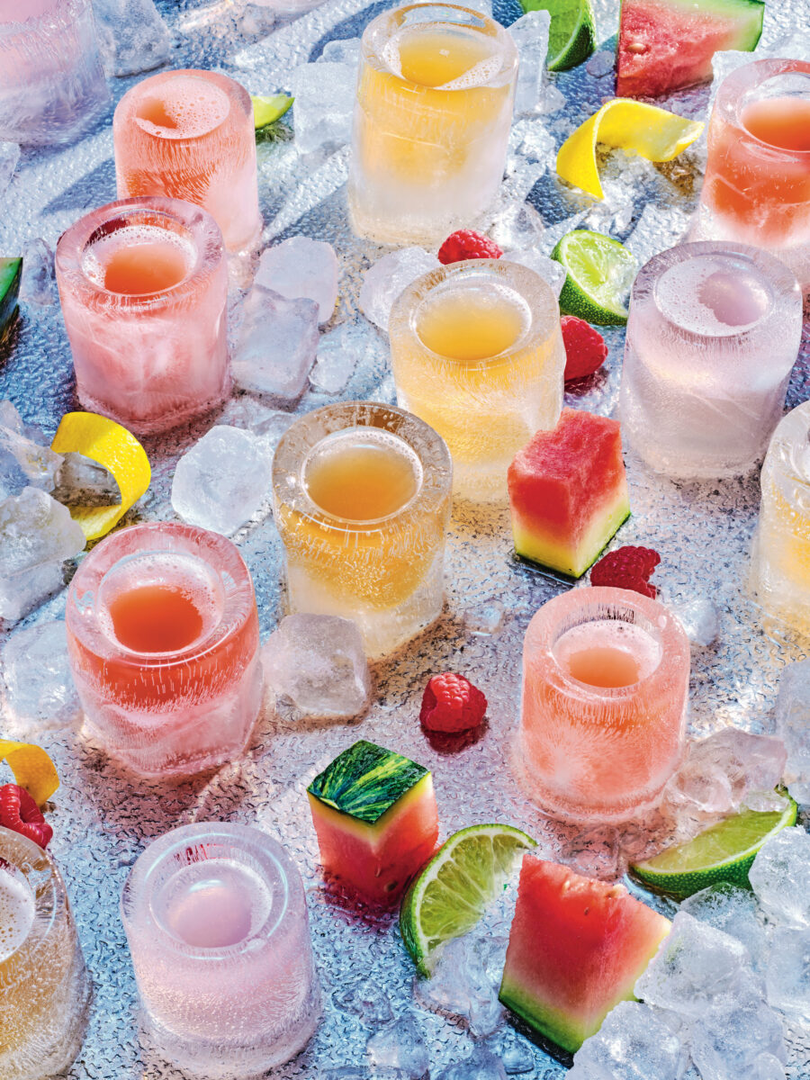 Ice shot glasses with drinks