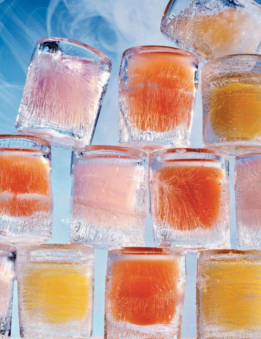 Ice shot glasses with drinks