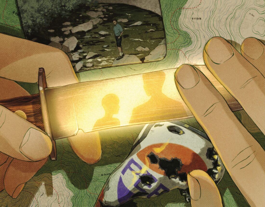 An illustration of a family knife against memorabilia