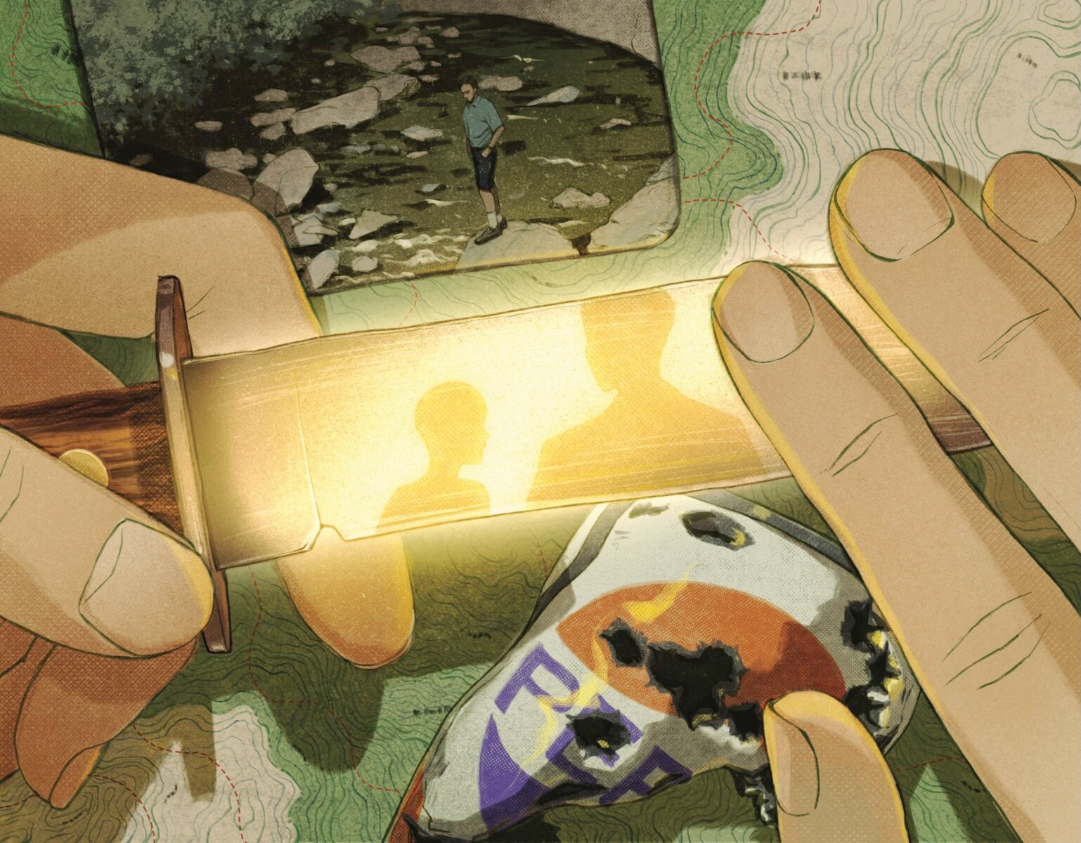 An illustration of a family knife against memorabilia
