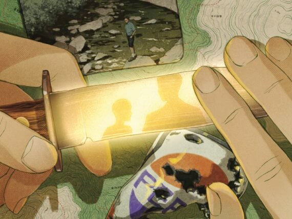 An illustration of a family knife against memorabilia