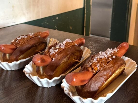 Three hot dogs