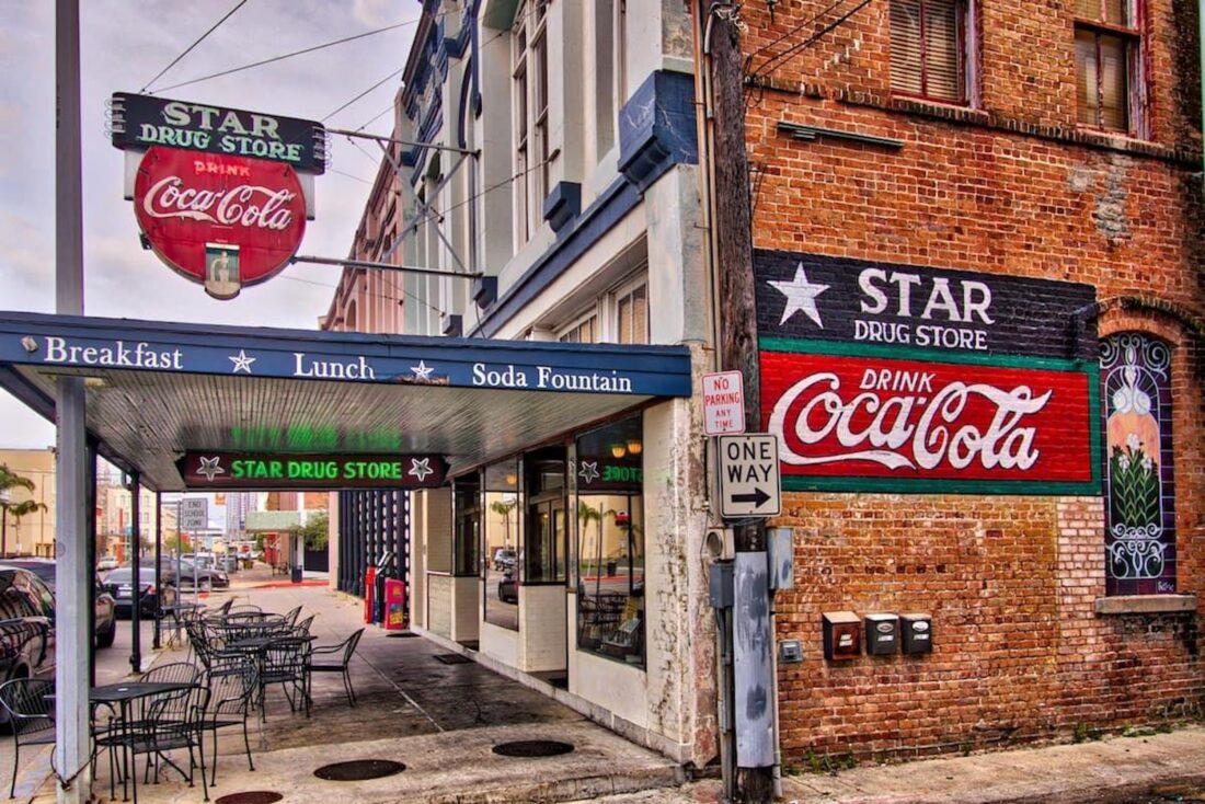Outside a soda shop