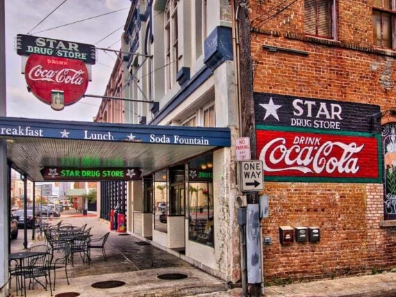 Outside a soda shop