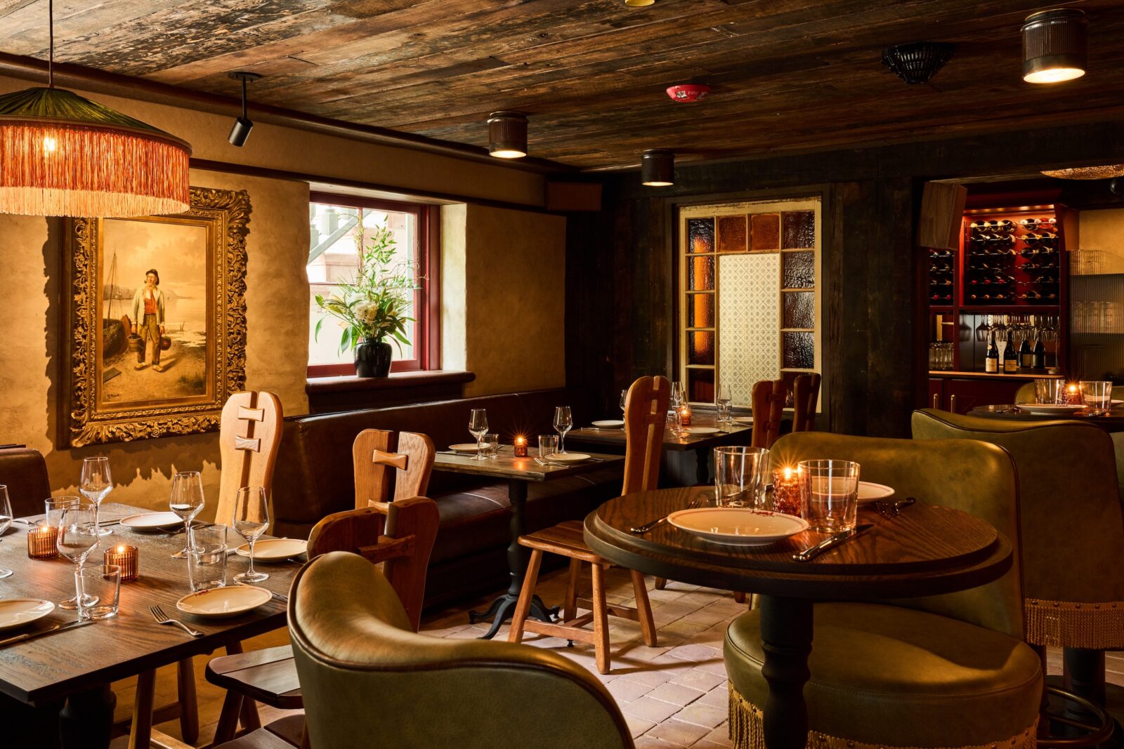 interior image of a dimly lit dining room