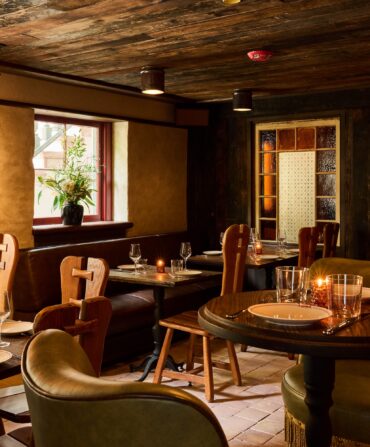 interior image of a dimly lit dining room