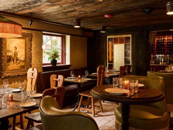 interior image of a dimly lit dining room