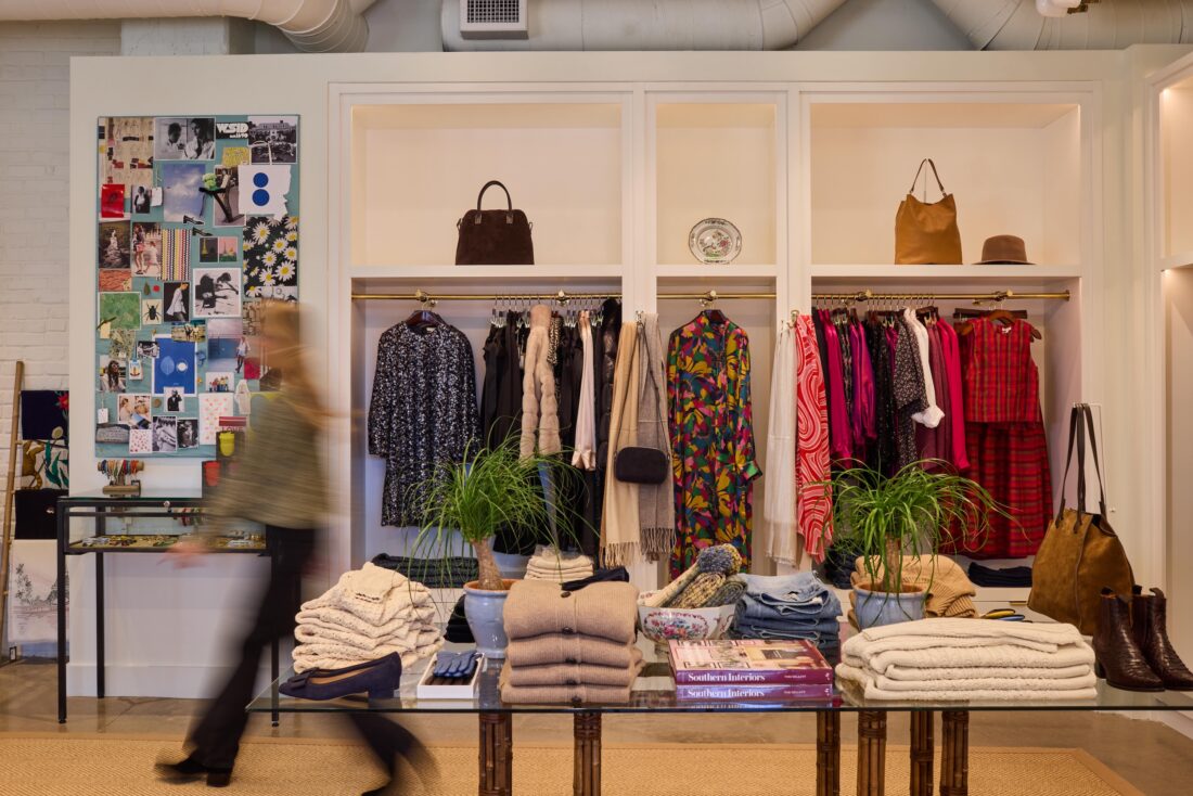 Inside a clothing shop