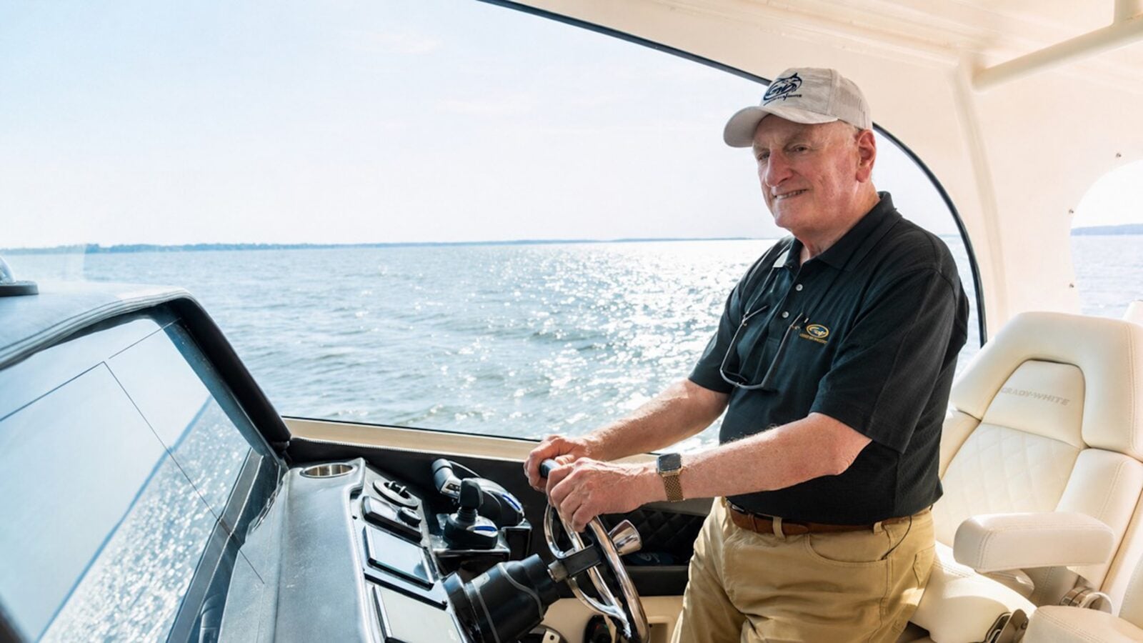 A man drives a boat