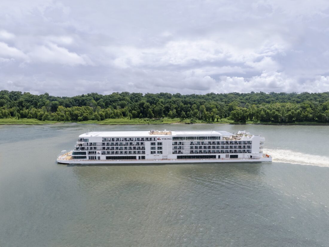 A cruise ship on a river
