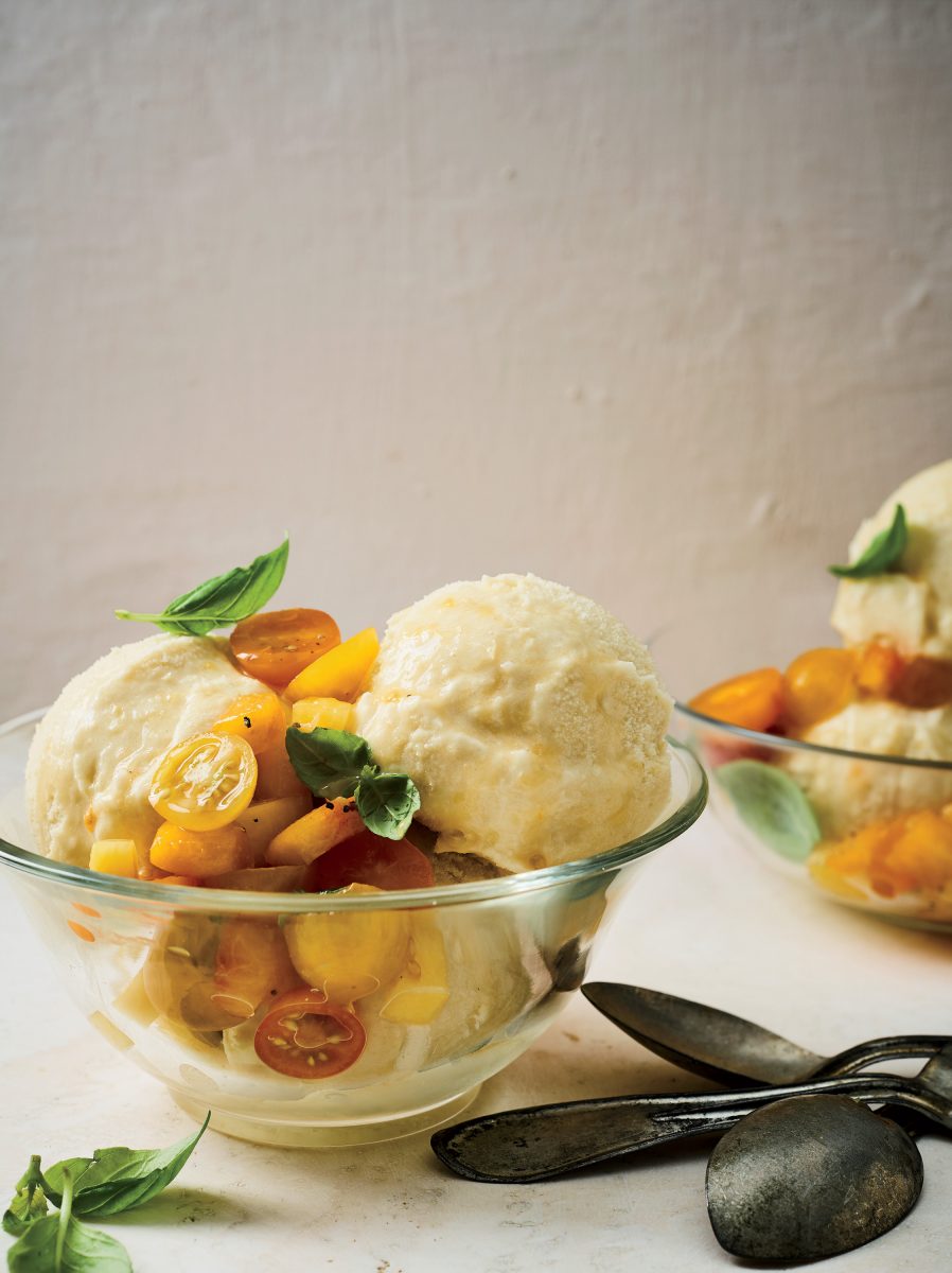 corn custard with tomatoes