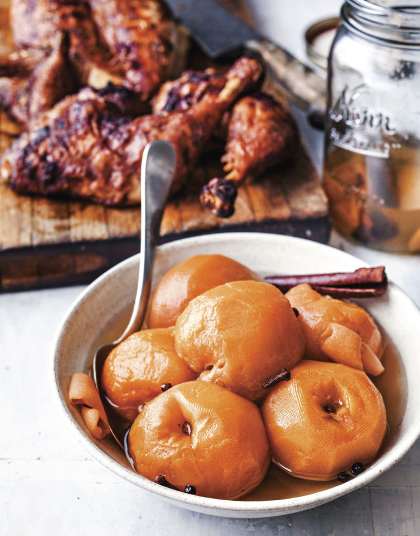 pickled peaches in a bowl