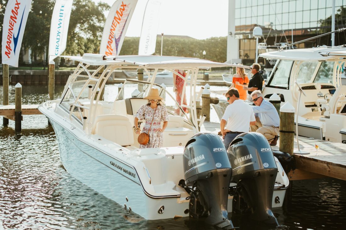 People on a boat at an event