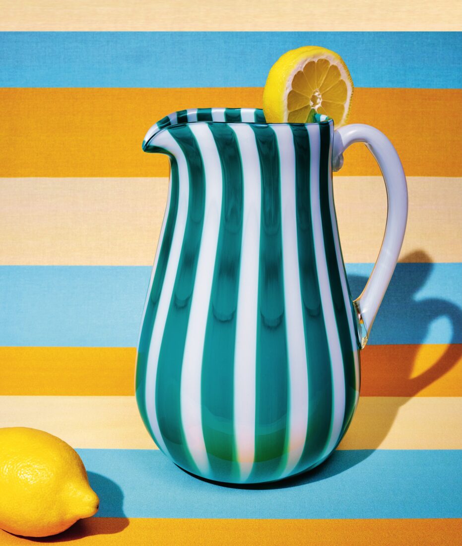A striped pitcher