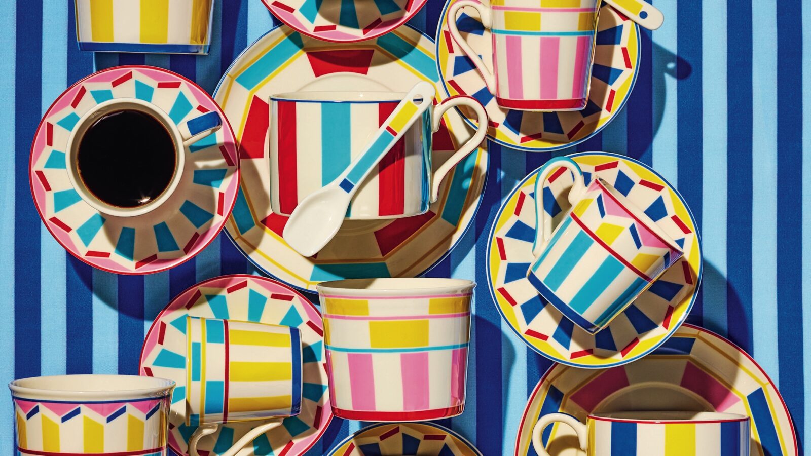 Striped dishes on a striped background