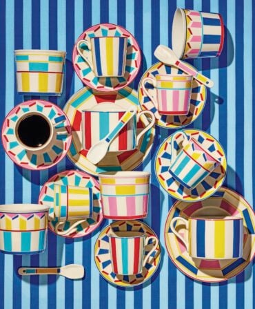 Striped dishes on a striped background