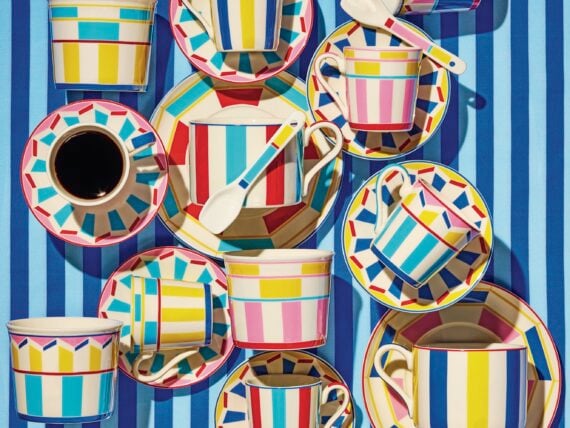 Striped dishes on a striped background