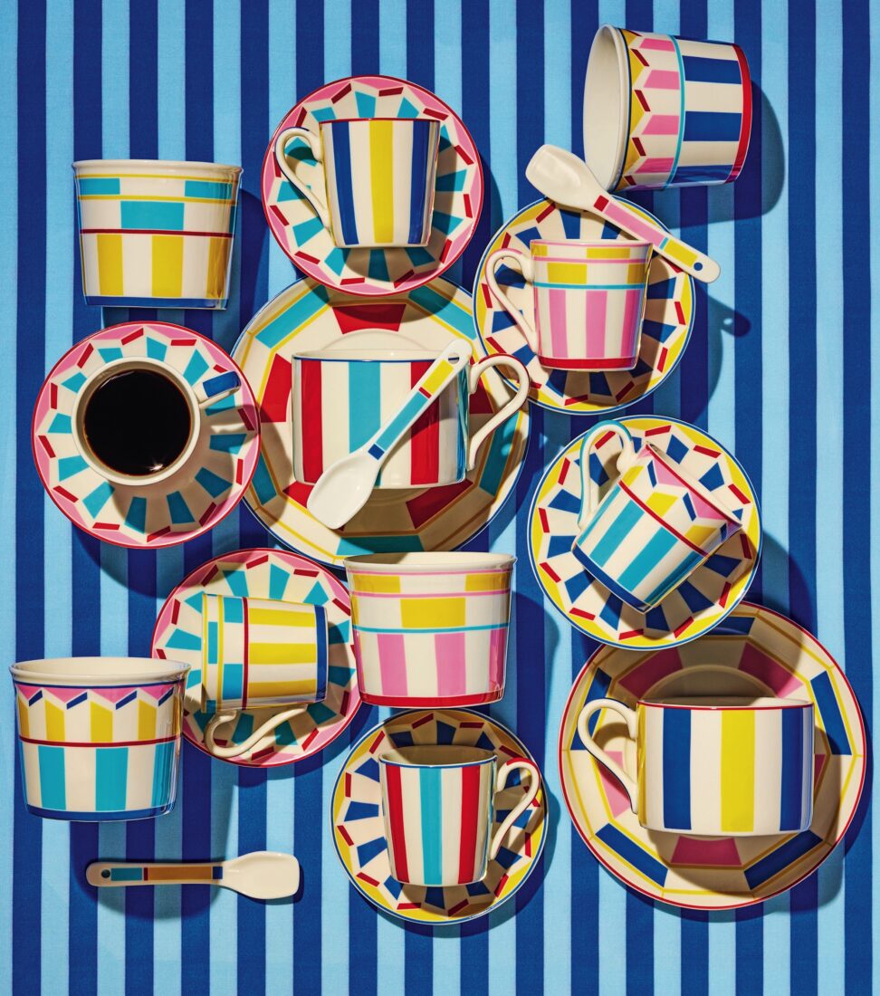 Striped dishes on a striped background