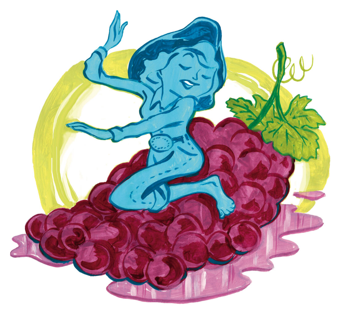 An illustration of a woman stomping grapes