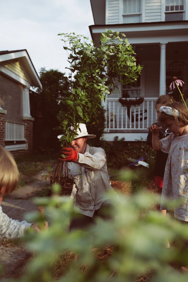 People plant a garden