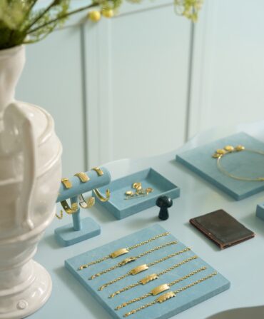 a gold jewelry display