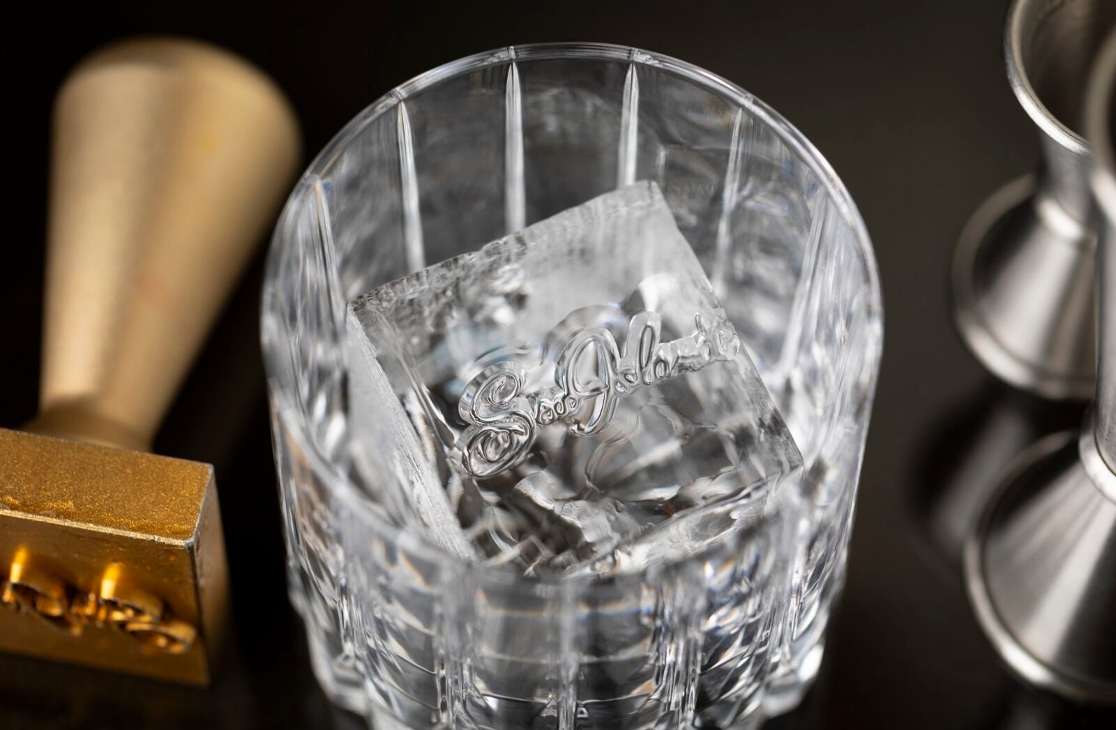 an ice-filled glass