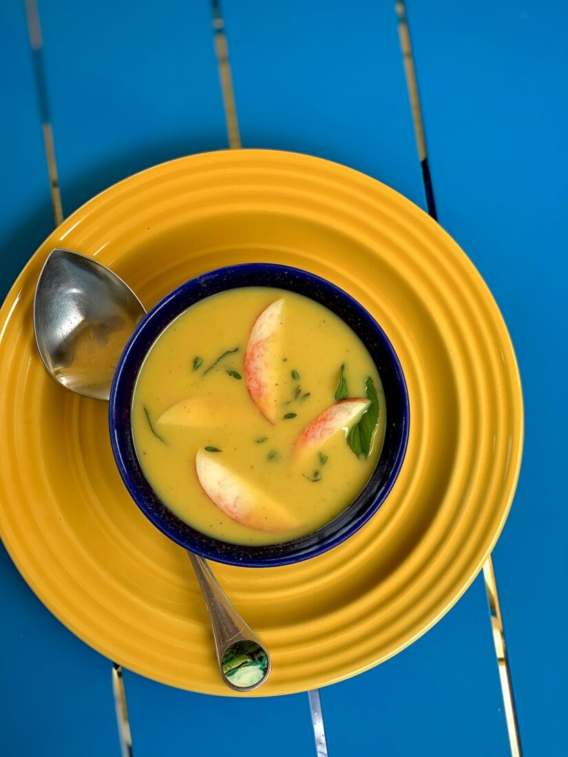 peach soup in a bowl