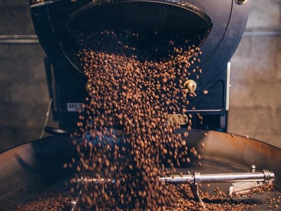 Coffee beans in a roaster