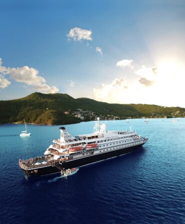 A yacht on a blue bay