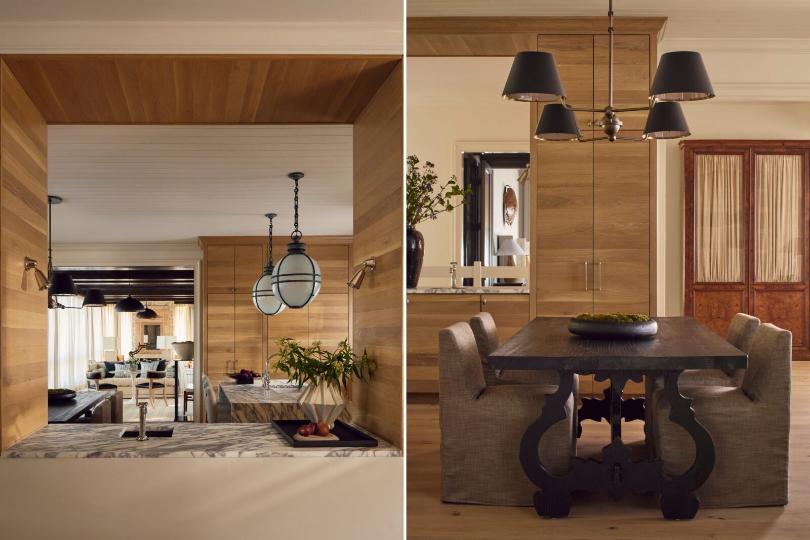 A collage of two images: different views of a kitchen at a home